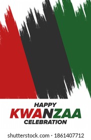Kwanzaa Happy Celebration. African and African-American culture holiday. Seven days festival, celebrate annual from December 26 to January 1. Black history. Poster, card, banner and background. Vector