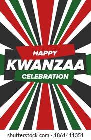 Kwanzaa Happy Celebration. African and African-American culture holiday. Seven days festival, celebrate annual from December 26 to January 1. Black history. Poster, card, banner and background. Vector