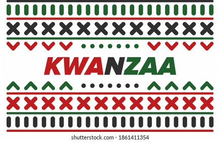 Kwanzaa Happy Celebration. African and African-American culture holiday. Seven days festival, celebrate annual from December 26 to January 1. Black history. Poster, card, banner and background. Vector