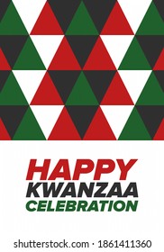 Kwanzaa Happy Celebration. African and African-American culture holiday. Seven days festival, celebrate annual from December 26 to January 1. Black history. Poster, card, banner and background. Vector