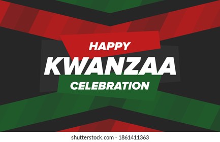 Kwanzaa Happy Celebration. African and African-American culture holiday. Seven days festival, celebrate annual from December 26 to January 1. Black history. Poster, card, banner and background. Vector