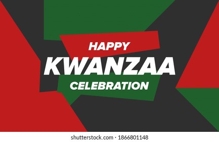 Kwanzaa Happy Celebration. African and African-American culture holiday. Seven days festival, celebrate annual from December 26 to January 1. Black history. Poster, card, banner and background. Vector