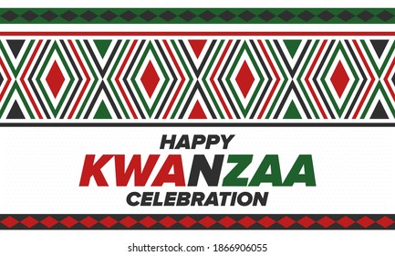 Kwanzaa Happy Celebration. African and African-American culture holiday. Seven days festival, celebrate annual from December 26 to January 1. Black history. Poster, card, banner and background. Vector