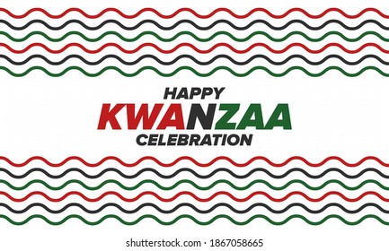 Kwanzaa Happy Celebration. African and African-American culture holiday. Seven days festival, celebrate annual from December 26 to January 1. Black history. Poster, card, banner and background. Vector