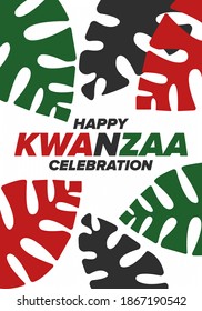 Kwanzaa Happy Celebration. African and African-American culture holiday. Seven days festival, celebrate annual from December 26 to January 1. Black history. Poster, card, banner and background. Vector