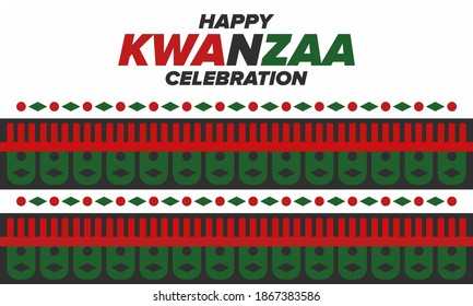 Kwanzaa Happy Celebration. African and African-American culture holiday. Seven days festival, celebrate annual from December 26 to January 1. Black history. Poster, card, banner and background. Vector