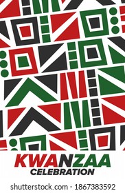 Kwanzaa Happy Celebration. African and African-American culture holiday. Seven days festival, celebrate annual from December 26 to January 1. Black history. Poster, card, banner and background. Vector