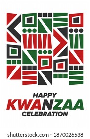 Kwanzaa Happy Celebration. African and African-American culture holiday. Seven days festival, celebrate annual from December 26 to January 1. Black history. Poster, card, banner and background. Vector