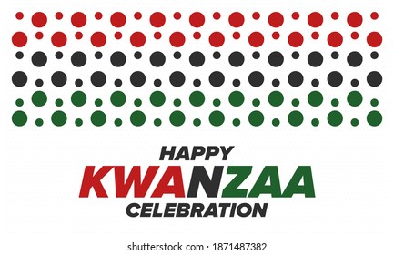 Kwanzaa Happy Celebration. African and African-American culture holiday. Seven days festival, celebrate annual from December 26 to January 1. Black history. Poster, card, banner and background. Vector