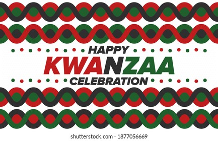 Kwanzaa Happy Celebration. African and African-American culture holiday. Seven days festival, celebrate annual from December 26 to January 1. Black history. Poster, card, banner and background. Vector