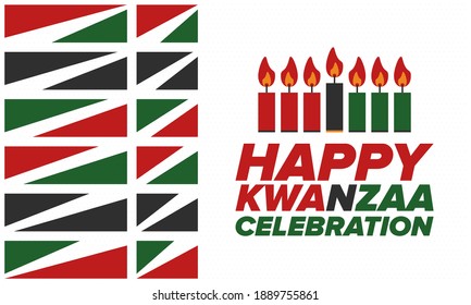 Kwanzaa Happy Celebration. African and African-American culture holiday. Seven days festival, celebrate annual from December 26 to January 1. Black history. Poster, card, banner and background. Vector