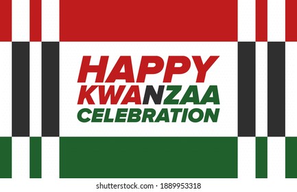 Kwanzaa Happy Celebration. African and African-American culture holiday. Seven days festival, celebrate annual from December 26 to January 1. Black history. Poster, card, banner and background. Vector