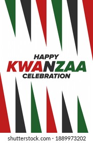 Kwanzaa Happy Celebration. African and African-American culture holiday. Seven days festival, celebrate annual from December 26 to January 1. Black history. Poster, card, banner and background. Vector