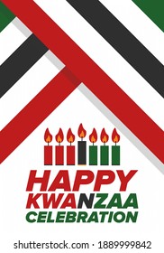 Kwanzaa Happy Celebration. African and African-American culture holiday. Seven days festival, celebrate annual from December 26 to January 1. Black history. Poster, card, banner and background. Vector