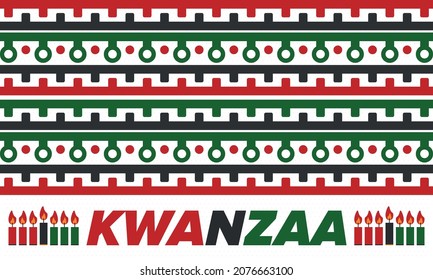Kwanzaa Happy Celebration. African and African-American culture holiday. Seven days festival, celebrate annual from December 26 to January 1. Black history. Poster, card, banner and background. Vector