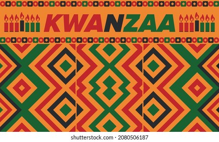Kwanzaa Happy Celebration. African and African-American culture holiday. Seven days festival, celebrate annual from December 26 to January 1. Black history. Poster, card, banner and background. Vector