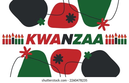 Kwanzaa Happy Celebration. African and African-American culture holiday. Seven days festival, celebrate annual from December 26 to January 1. Black history. Poster, card, banner and background. Vector