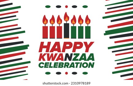 Kwanzaa Happy Celebration. African and African-American culture holiday. Seven days festival, celebrate annual from December 26 to January 1. Black history. Poster, card, banner and background. Vector