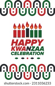 Kwanzaa Happy Celebration. African and African-American culture holiday. Seven days festival, celebrate annual from December 26 to January 1. Black history. Poster, card, banner and background. Vector