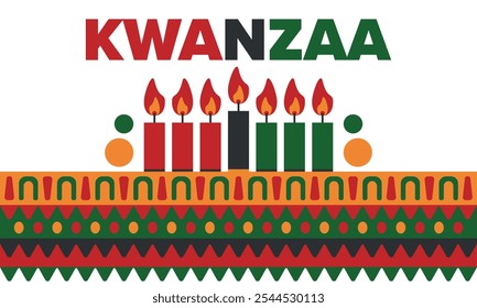 Kwanzaa Happy Celebration. African and African-American culture holiday. Seven days festival, celebrate annual from December 26 to January 1. Black history. Poster, card, banner and background. Vector