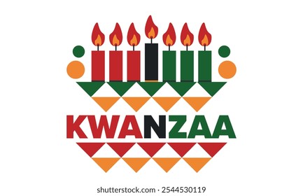 Kwanzaa Happy Celebration. African and African-American culture holiday. Seven days festival, celebrate annual from December 26 to January 1. Black history. Poster, card, banner and background. Vector