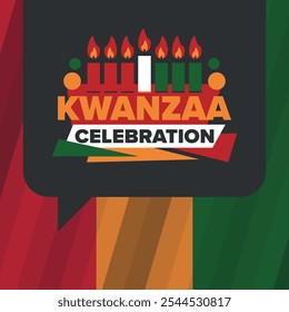 Kwanzaa Happy Celebration. African and African-American culture holiday. Seven days festival, celebrate annual from December 26 to January 1. Black history. Poster, card, banner and background. Vector