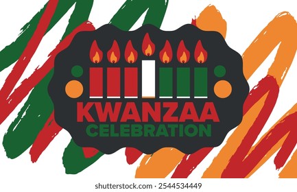 Kwanzaa Happy Celebration. African and African-American culture holiday. Seven days festival, celebrate annual from December 26 to January 1. Black history. Poster, card, banner and background. Vector