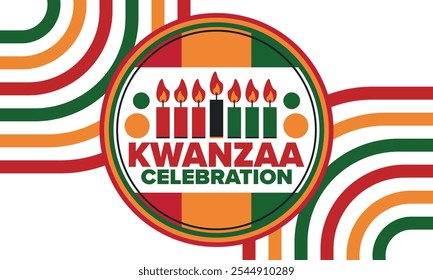 Kwanzaa Happy Celebration. African and African-American culture holiday. Seven days festival, celebrate annual from December 26 to January 1. Black history. Poster, card, banner and background. Vector