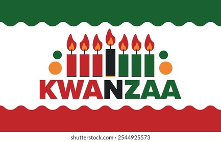 Kwanzaa Happy Celebration. African and African-American culture holiday. Seven days festival, celebrate annual from December 26 to January 1. Black history. Poster, card, banner and background. Vector