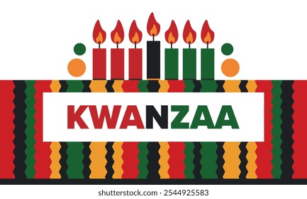 Kwanzaa Happy Celebration. African and African-American culture holiday. Seven days festival, celebrate annual from December 26 to January 1. Black history. Poster, card, banner and background. Vector