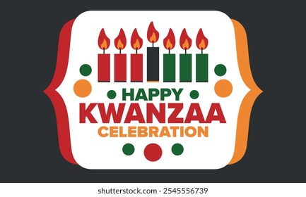 Kwanzaa Happy Celebration. African and African-American culture holiday. Seven days festival, celebrate annual from December 26 to January 1. Black history. Poster, card, banner and background. Vector