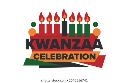 Kwanzaa Happy Celebration. African and African-American culture holiday. Seven days festival, celebrate annual from December 26 to January 1. Black history. Poster, card, banner and background. Vector