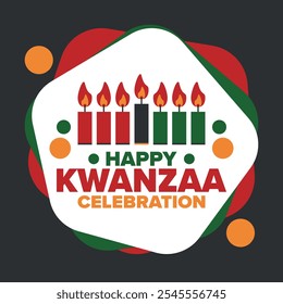 Kwanzaa Feliz Celebração. Feriado da cultura afro-americana. Festival de sete dias, comemorar anualmente de 26 de dezembro a 1º de janeiro. História negra. Cartaz, cartão, faixa e fundo. Vetor