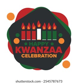 Kwanzaa Happy Celebration. African and African-American culture holiday. Seven days festival, celebrate annual from December 26 to January 1. Black history. Poster, card, banner and background. Vector