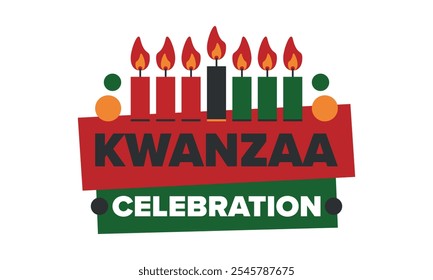 Kwanzaa Happy Celebration. African and African-American culture holiday. Seven days festival, celebrate annual from December 26 to January 1. Black history. Poster, card, banner and background. Vector