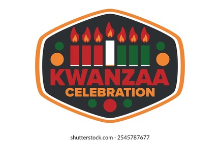 Kwanzaa Happy Celebration. African and African-American culture holiday. Seven days festival, celebrate annual from December 26 to January 1. Black history. Poster, card, banner and background. Vector