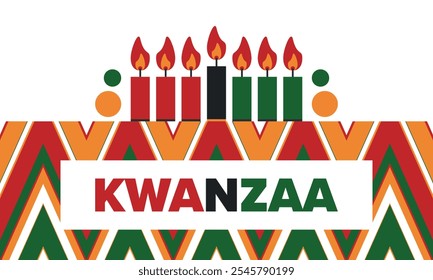 Kwanzaa Happy Celebration. African and African-American culture holiday. Seven days festival, celebrate annual from December 26 to January 1. Black history. Poster, card, banner and background. Vector