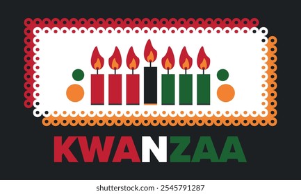 Kwanzaa Happy Celebration. African and African-American culture holiday. Seven days festival, celebrate annual from December 26 to January 1. Black history. Poster, card, banner and background. Vector