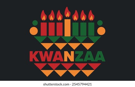 Kwanzaa Happy Celebration. African and African-American culture holiday. Seven days festival, celebrate annual from December 26 to January 1. Black history. Poster, card, banner and background. Vector