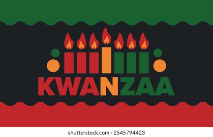 Kwanzaa Happy Celebration. African and African-American culture holiday. Seven days festival, celebrate annual from December 26 to January 1. Black history. Poster, card, banner and background. Vector