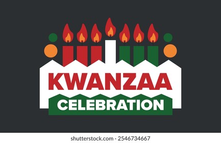 Kwanzaa Happy Celebration. African and African-American culture holiday. Seven days festival, celebrate annual from December 26 to January 1. Black history. Poster, card, banner and background. Vector