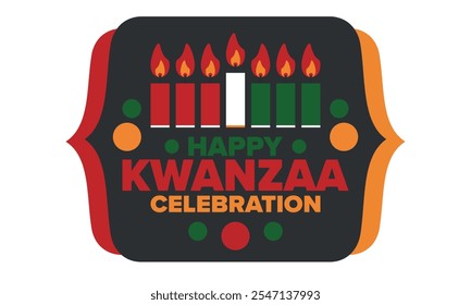 Kwanzaa Happy Celebration. African and African-American culture holiday. Seven days festival, celebrate annual from December 26 to January 1. Black history. Poster, card, banner and background. Vector