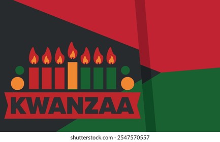 Kwanzaa Happy Celebration. African and African-American culture holiday. Seven days festival, celebrate annual from December 26 to January 1. Black history. Poster, card, banner and background. Vector