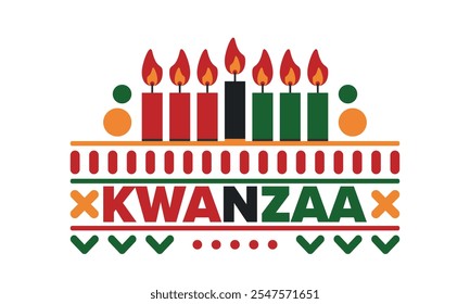 Kwanzaa Happy Celebration. African and African-American culture holiday. Seven days festival, celebrate annual from December 26 to January 1. Black history. Poster, card, banner and background. Vector