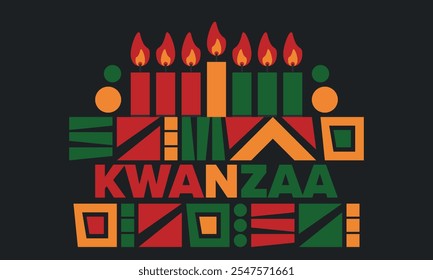 Kwanzaa Happy Celebration. African and African-American culture holiday. Seven days festival, celebrate annual from December 26 to January 1. Black history. Poster, card, banner and background. Vector