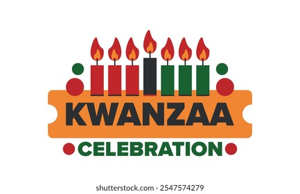 Kwanzaa Happy Celebration. African and African-American culture holiday. Seven days festival, celebrate annual from December 26 to January 1. Black history. Poster, card, banner and background. Vector