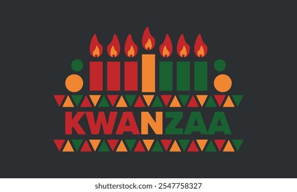 Kwanzaa Happy Celebration. African and African-American culture holiday. Seven days festival, celebrate annual from December 26 to January 1. Black history. Poster, card, banner and background. Vector