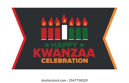 Kwanzaa Happy Celebration. African and African-American culture holiday. Seven days festival, celebrate annual from December 26 to January 1. Black history. Poster, card, banner and background. Vector