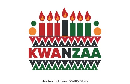 Kwanzaa Happy Celebration. African and African-American culture holiday. Seven days festival, celebrate annual from December 26 to January 1. Black history. Poster, card, banner and background. Vector