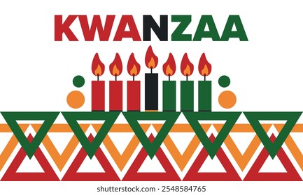 Kwanzaa Happy Celebration. African and African-American culture holiday. Seven days festival, celebrate annual from December 26 to January 1. Black history. Poster, card, banner and background. Vector